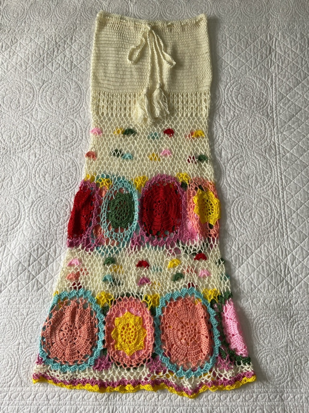 Spell Crochet Set Let the Sunshine In Maxi Skirt and Crop Top Cream Rainbow S - Picture 5 of 17